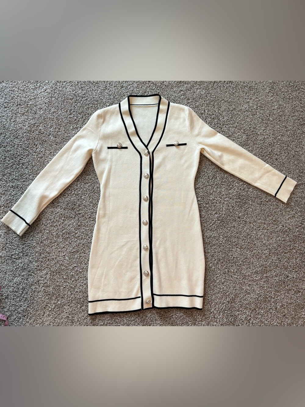 🤍 Cream & Black Contrast Knit Sweater Dress | Women’s Small
